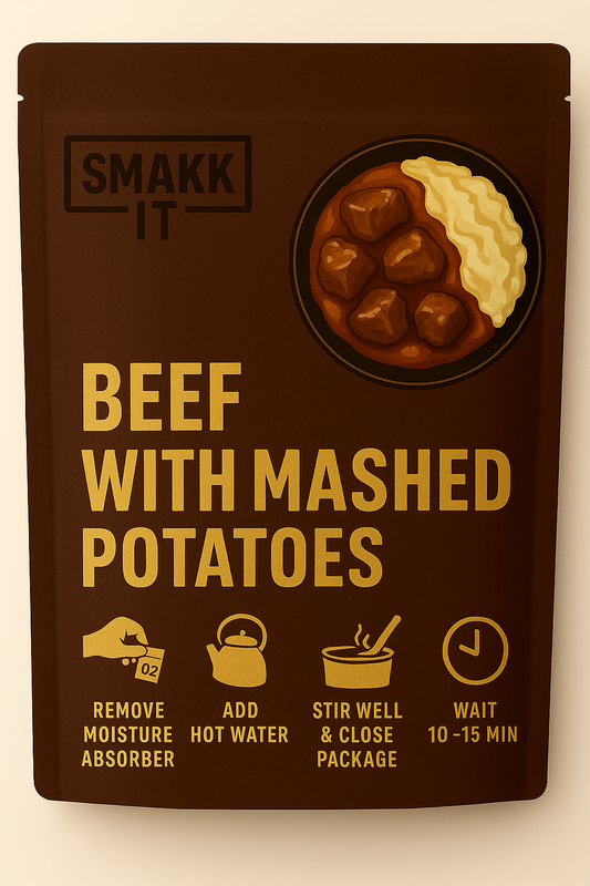 Freeze-Dried Beef with Mashed Potatoes – Front Packaging for Hiking and Camping in Iceland